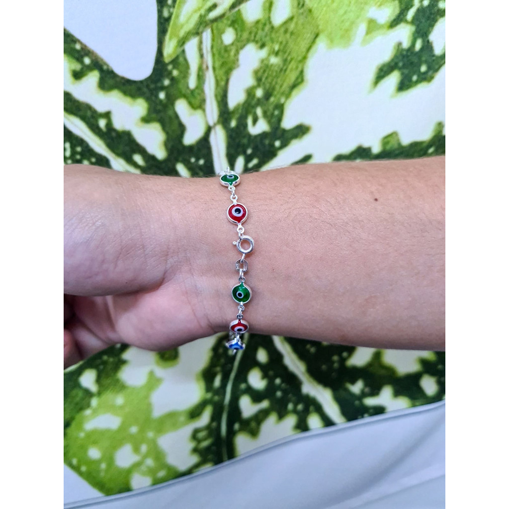 Detalhes do Pulseira olho grego prata 925 colorida