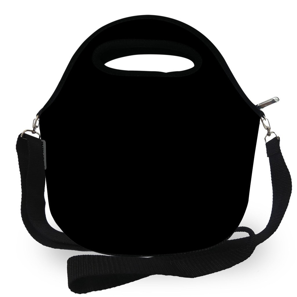 Bolsa Lancheira Térmica Feminina em Neoprene Preto Liso Básica Preta com Alça Tiracolo Unissex