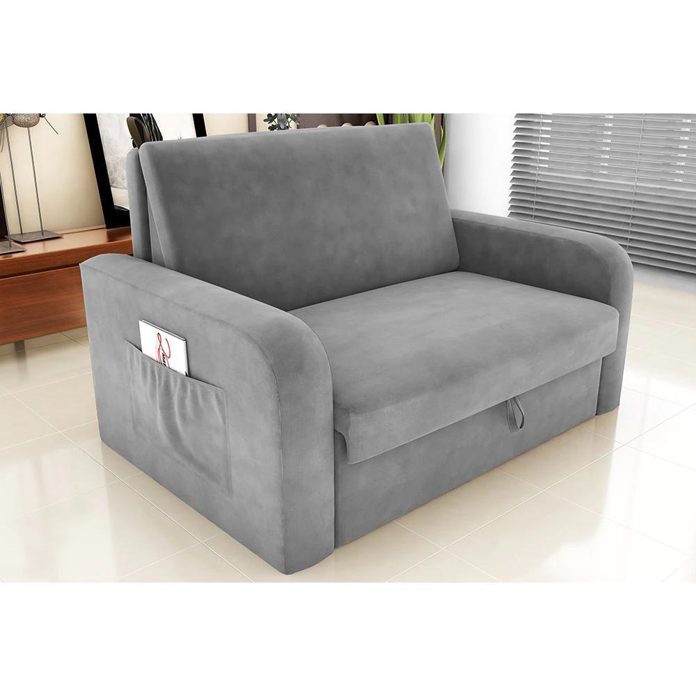 Sofá Cama Baú Casal Cinza 140x90cm Espuma Poliuretano Eucalipto Organização e Conforto