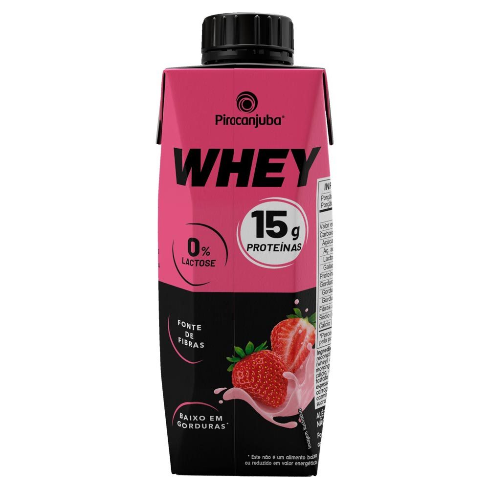 Detalhes do Bebida Láctea Piracanjuba Whey Zero Lactose com 15g de Proteína Morango 250ml