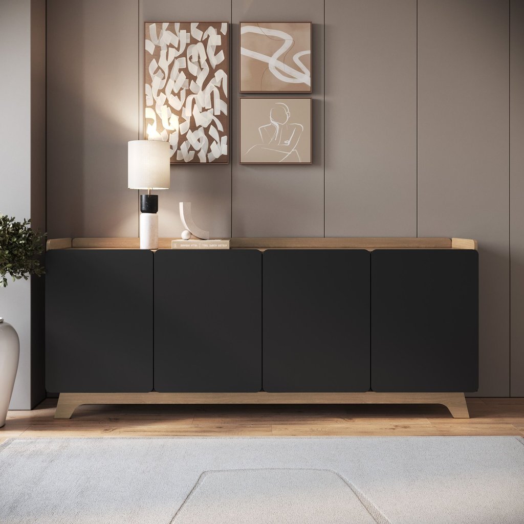 Buffet para Sala de Jantar 200x96x40cm John Preto/Freijó em Oferta na Shopee