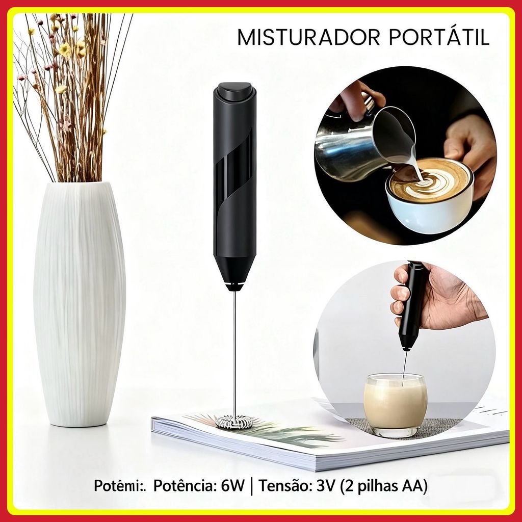 Misturador Elétrico Portátil 304 Inox - Potente 6W, Compacto para Viagem e Casa