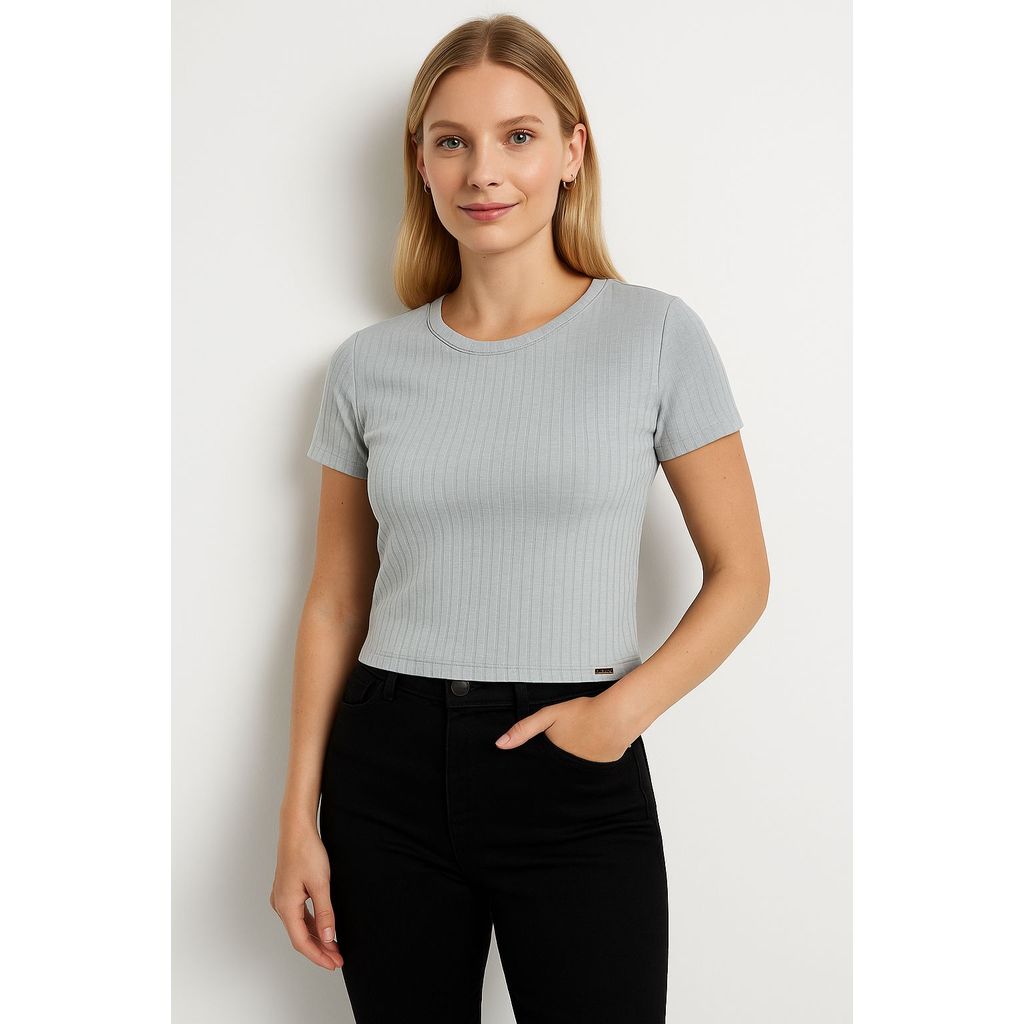 Blusa Cropped Básica Canelada Recorte Lunender Curtinha 0467