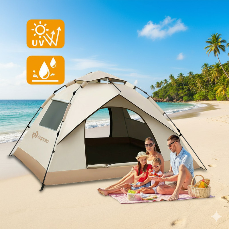 Barraca de Camping Automática Impermeável 2 a 3 Pessoas Dobrável Portátil com Proteção Solar para Praia