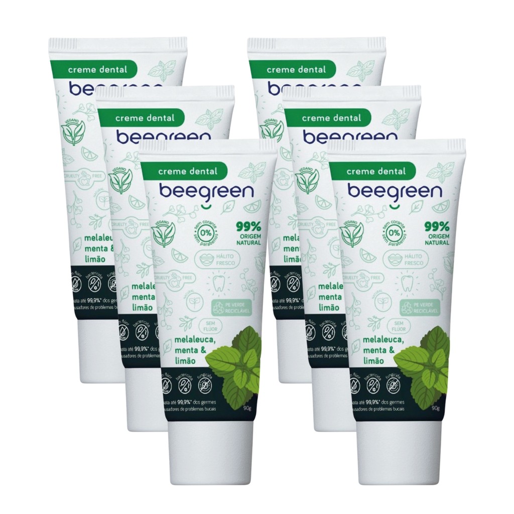 Kit 6 Creme Pasta Dental Natural Menta Melaleuca Bee Green em Oferta na Shopee