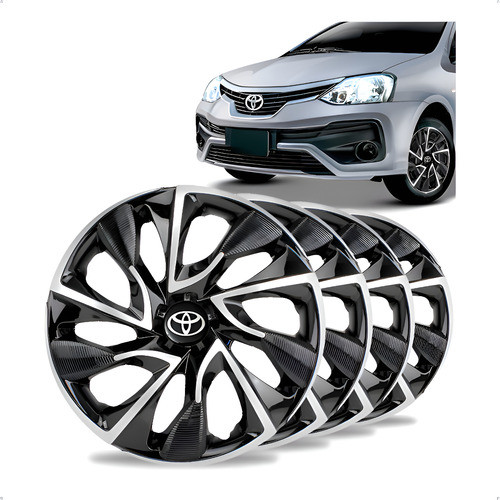 Jogo 4 Calota Ds4 Aro 14 Black Silver Esportiva Toyota Etios