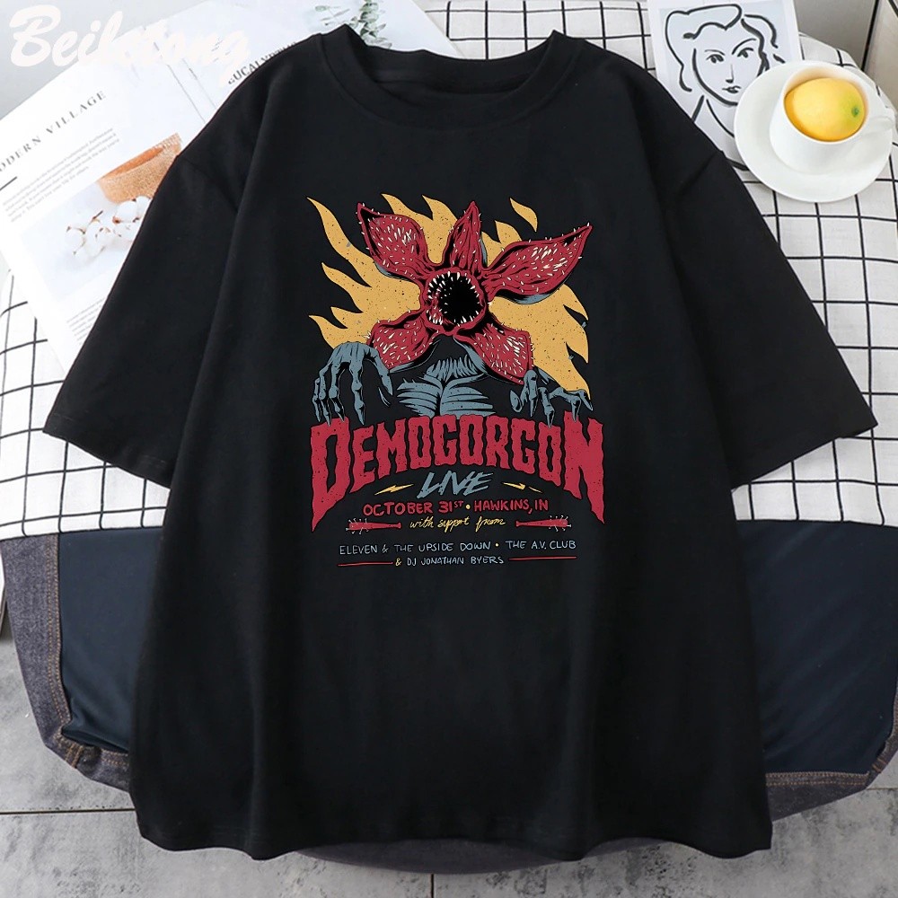 Camiseta Basica Camisa Demogorgon Retro Canibal Flor Retro 90s Stranger Things Unissex Liquidação