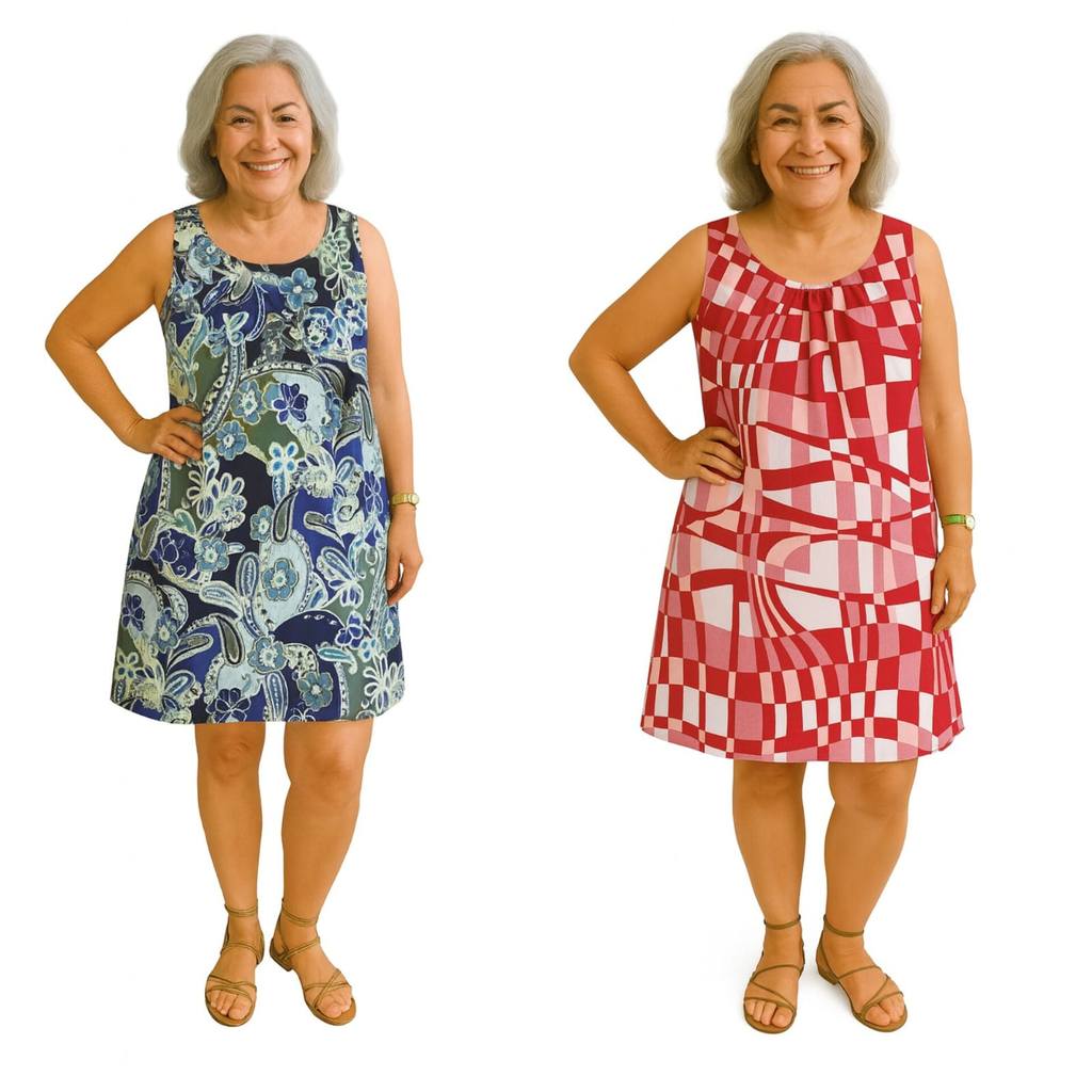 Kit com 2 (dois) - Vestidos da Vovó em Malha Fria (liganete) - estampado em Oferta na Shopee