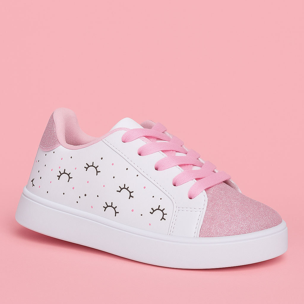 Tenis Sapato Calçado Menina Infantil Glitter Branco Rosa Feminino