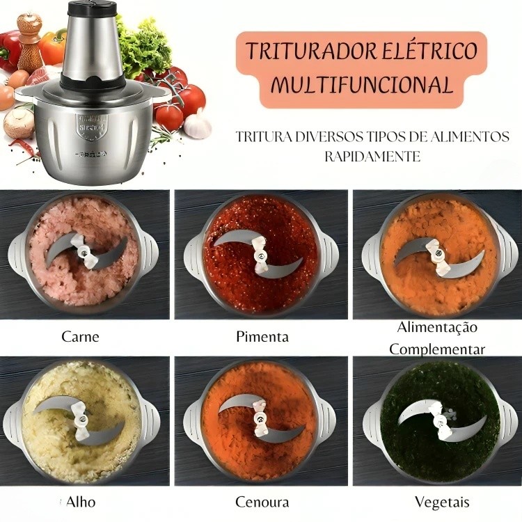 Picador De Alimentos Moedor Elétrico Triturador Potente Carne Legumes Temperos Inox 110v Pronta Entrega top — imagem 2 de 2