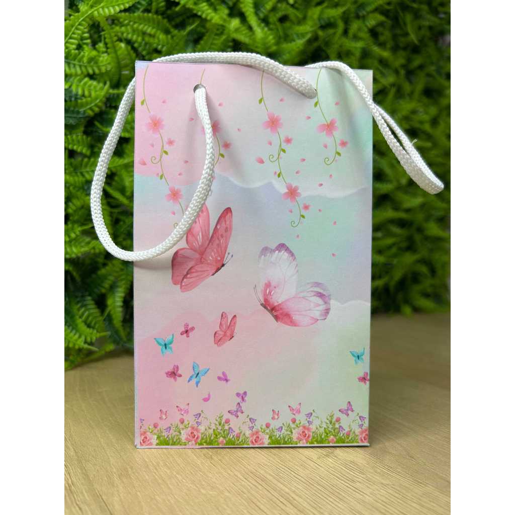 Sacolinha Surpresa Jardim Encantado Borboletas Rosa PEGUE E MONTE - Aniversário C/ Alça