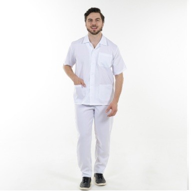 Conjunto Masculino em Tecido Oxford para Serviços Gerais Jaleco Aberto com Botões