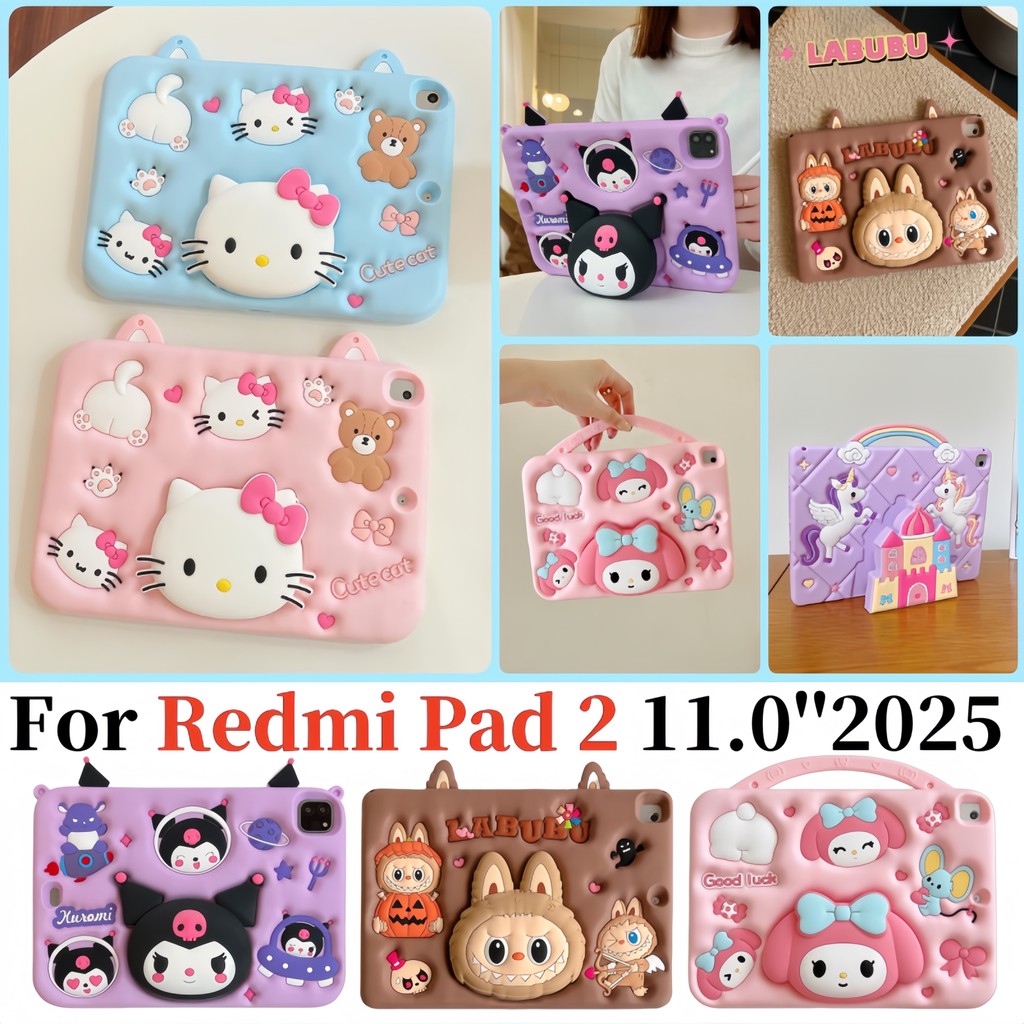 Para Xiaomi REDMI Pad 2 11.0 Polegadas 2025 25040RP0AG Bonito Dos Desenhos Animados Melodia Kuromi Crianças Amigável 3D Suporte Capa PAD2
