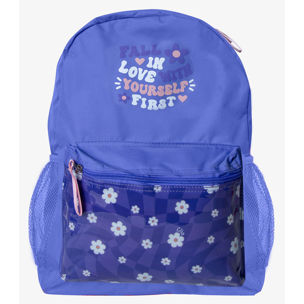 Mochila Escolar Feminina Estampada Flores Clio Azul