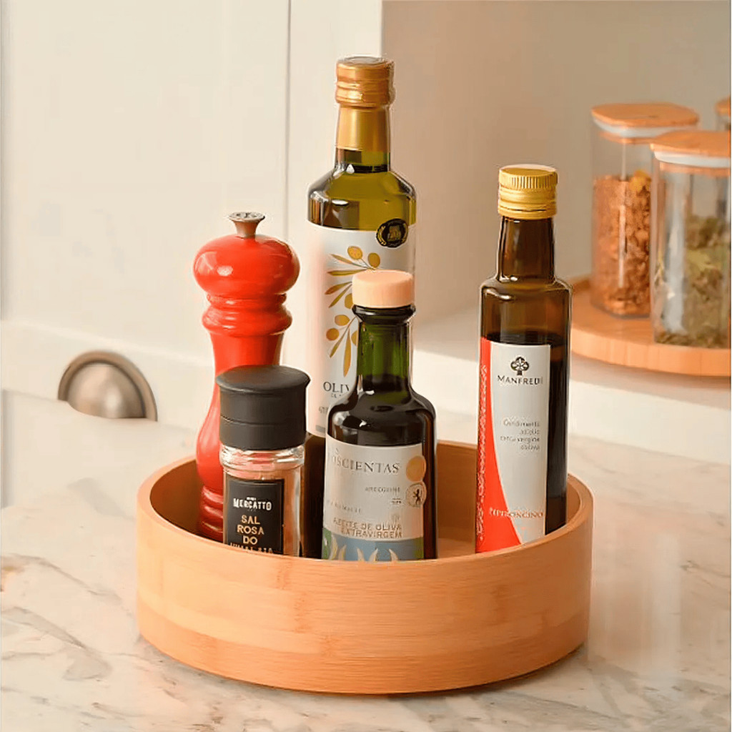 Bandeja Organizador Giratório Redondo Alto Bambu Multiuso Keep Ou em Oferta na Shopee