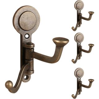 4 ganchos giratórios rústicos, ganchos de parede em liga de zinco, ganchos decorativos de ferro fundido, ganchos duplos 