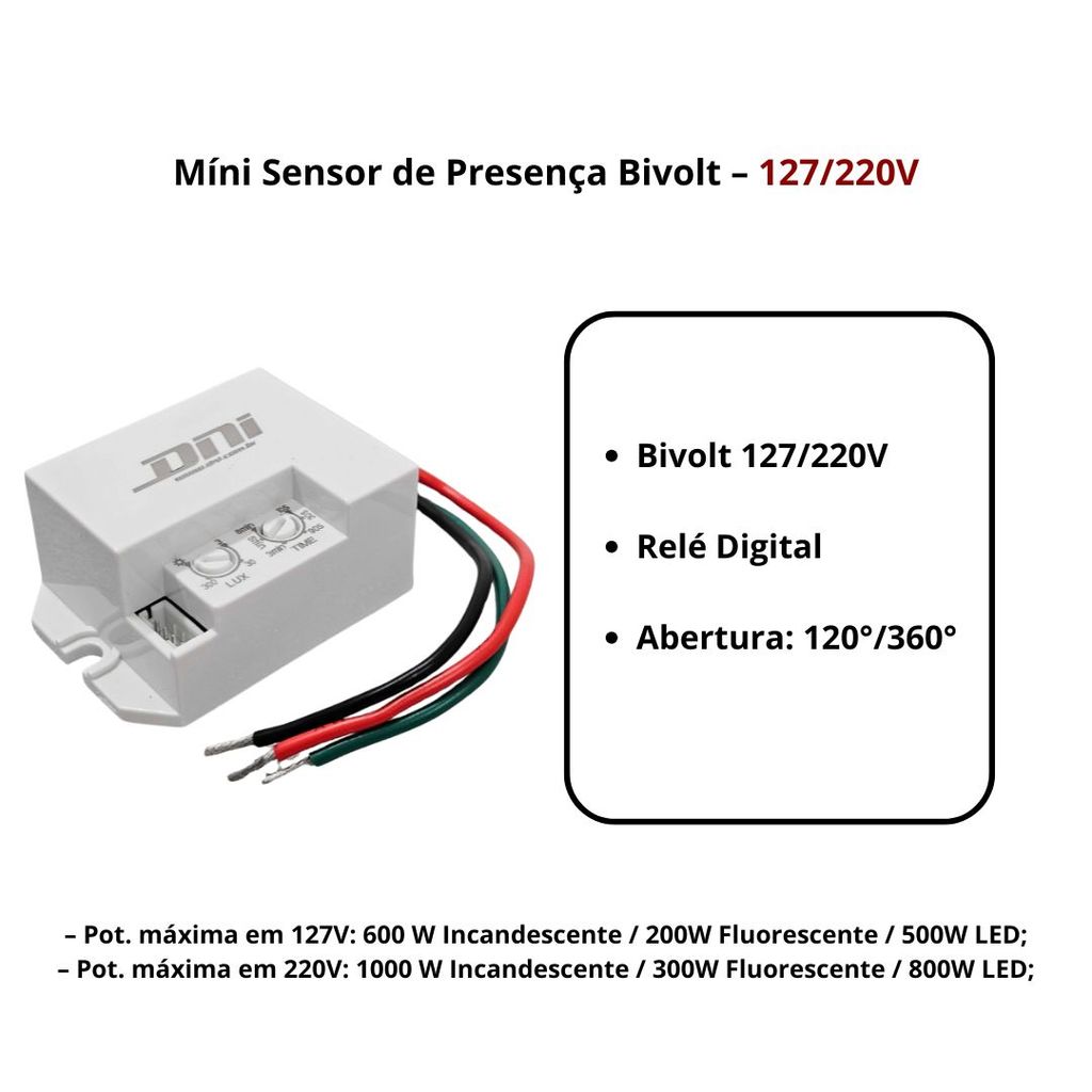 Mini Sensor de Presença para Embutir Teto Parede Bivolt DNI 6029 Sensor Presença Automático — imagem 2 de 2