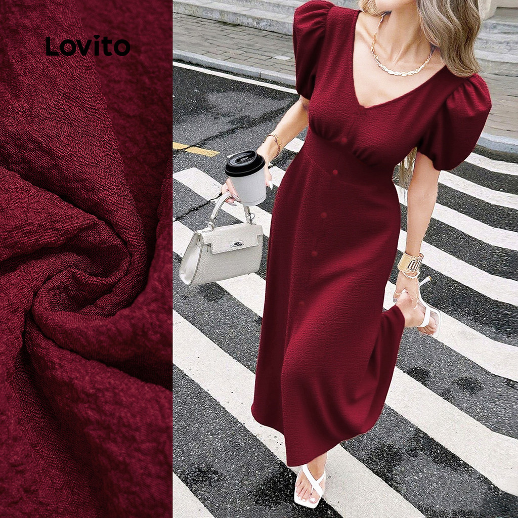 Lovito Vestido Elegante Com Botões Vermelho Para Mulheres Primavera/verão LBL29336 em Oferta na Shopee