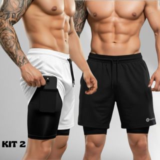 Kit 2 Shorts Masculino 2 Em 1 De Compressão Bermuda Dry Fit Para Academia Treino Do P ao G3 em Oferta na Shopee