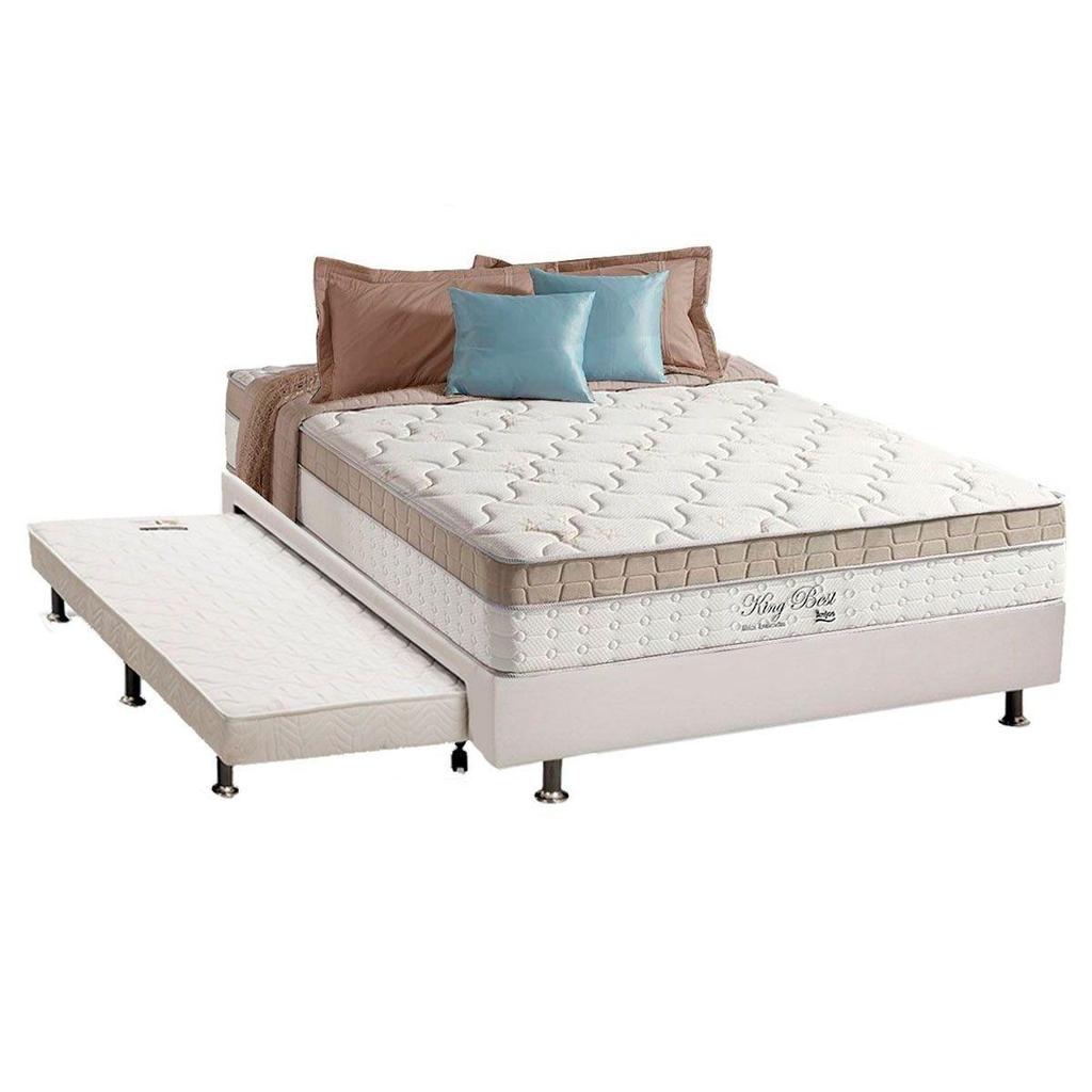 Cama Box c/Auxiliar Casal: Colchão Anjos Superlastic King Best Clean 28 + Base CRC Courano Branco(138x188) em Oferta na Shopee