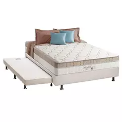 Cama Box c/Auxiliar Casal: Colchão Anjos Superlastic King Best Clean 28 + Base CRC Courano Branco(138x188)