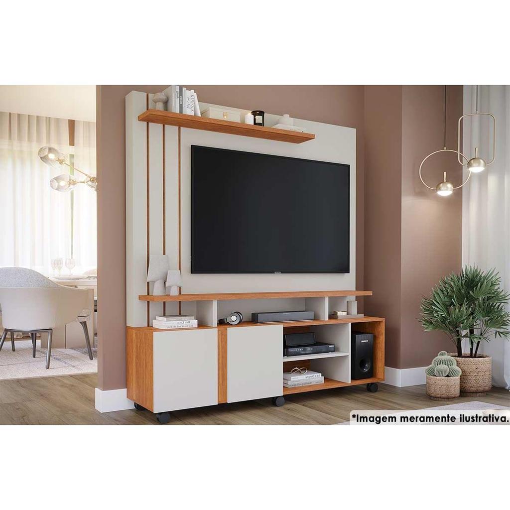 Home p/TV até 55 Pol Valência 100% MDF c/Rodízios 160x182cm Off White/Cinamomo - Permóbili