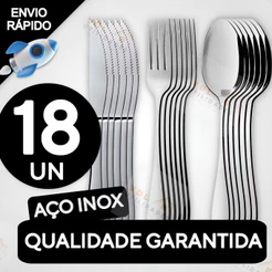 Jogo de Talheres Inox 18 peças Aço Inox 6 Facas 6 Garfos e 6 Colheres de Mesa Casa Para Restaurante Bar Lanchonetes