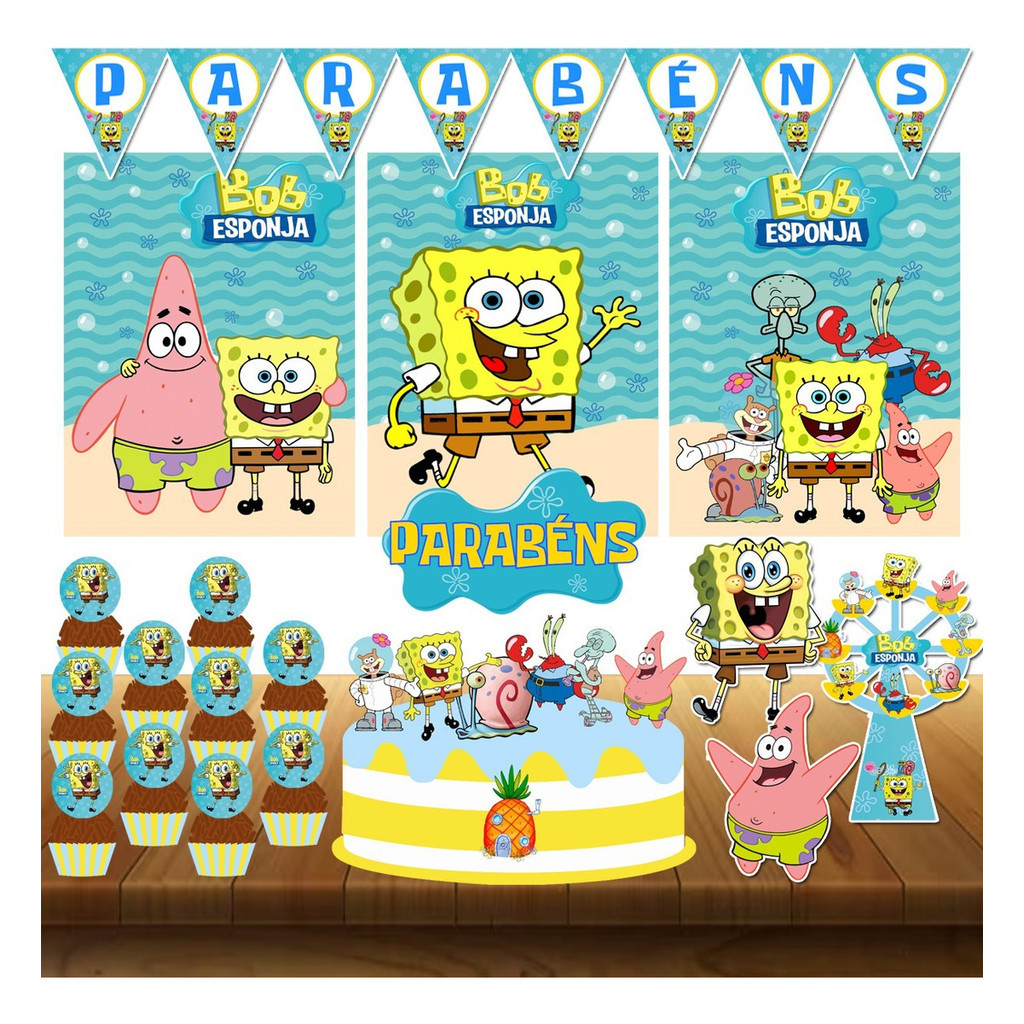 Kit Festa Bob Esponja Só Um Bolinho Decoração 25pçs + Brind** Decoração Festa Enfeite em Oferta na Shopee