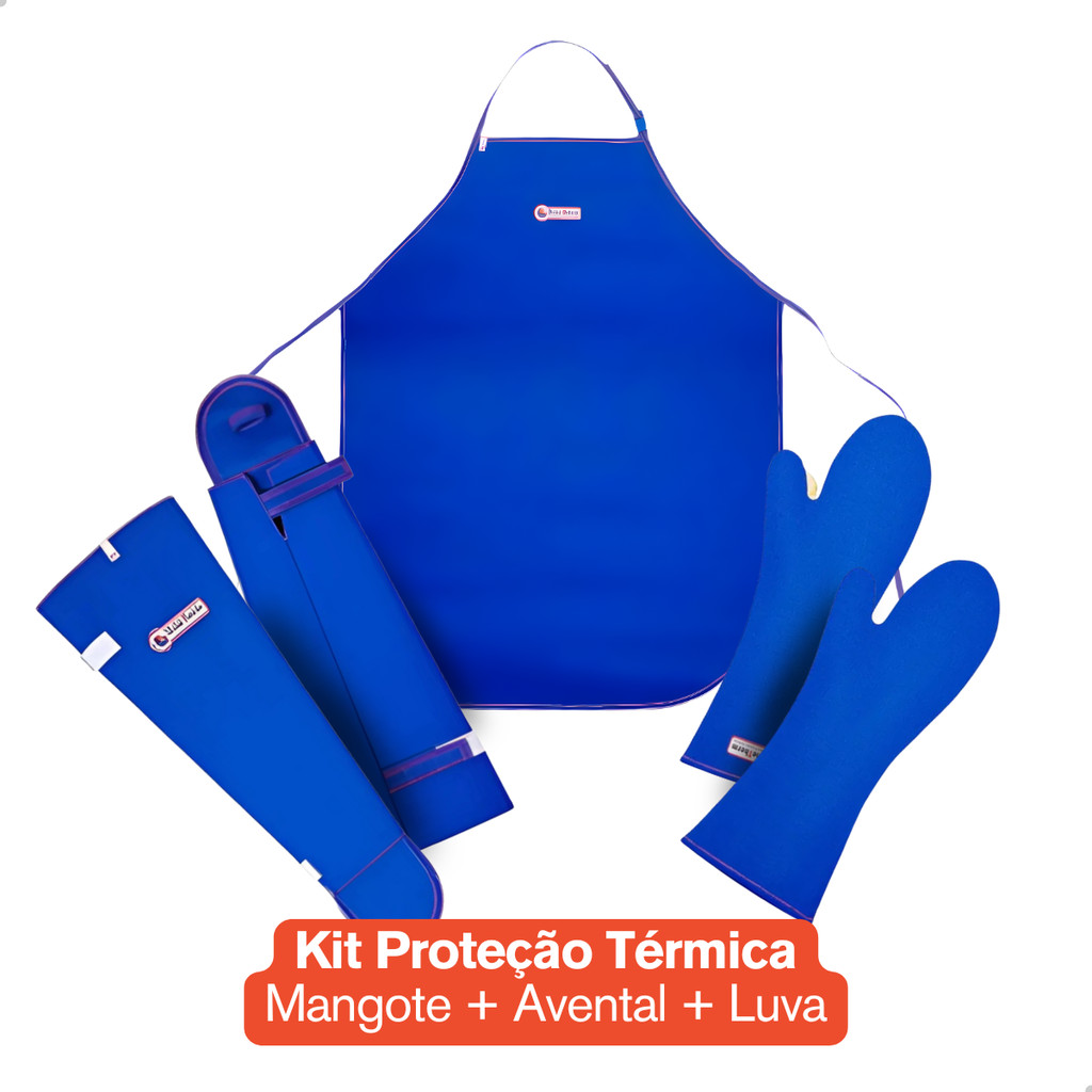 Kit Mangote Manguito Térmico Industrial Profissional 280°c + Avental Térmico Benetherm Ca 37911 +  Luva Térmica 2 Dedos