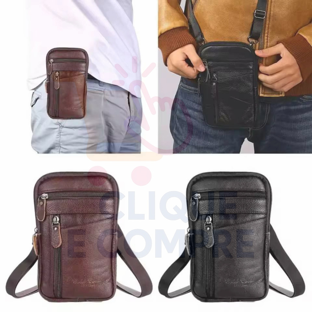 Mini Bolsa Masculina de Couro, Ombro e Peito, Crossbody Compacta para Celular e Acessórios em Oferta na Shopee