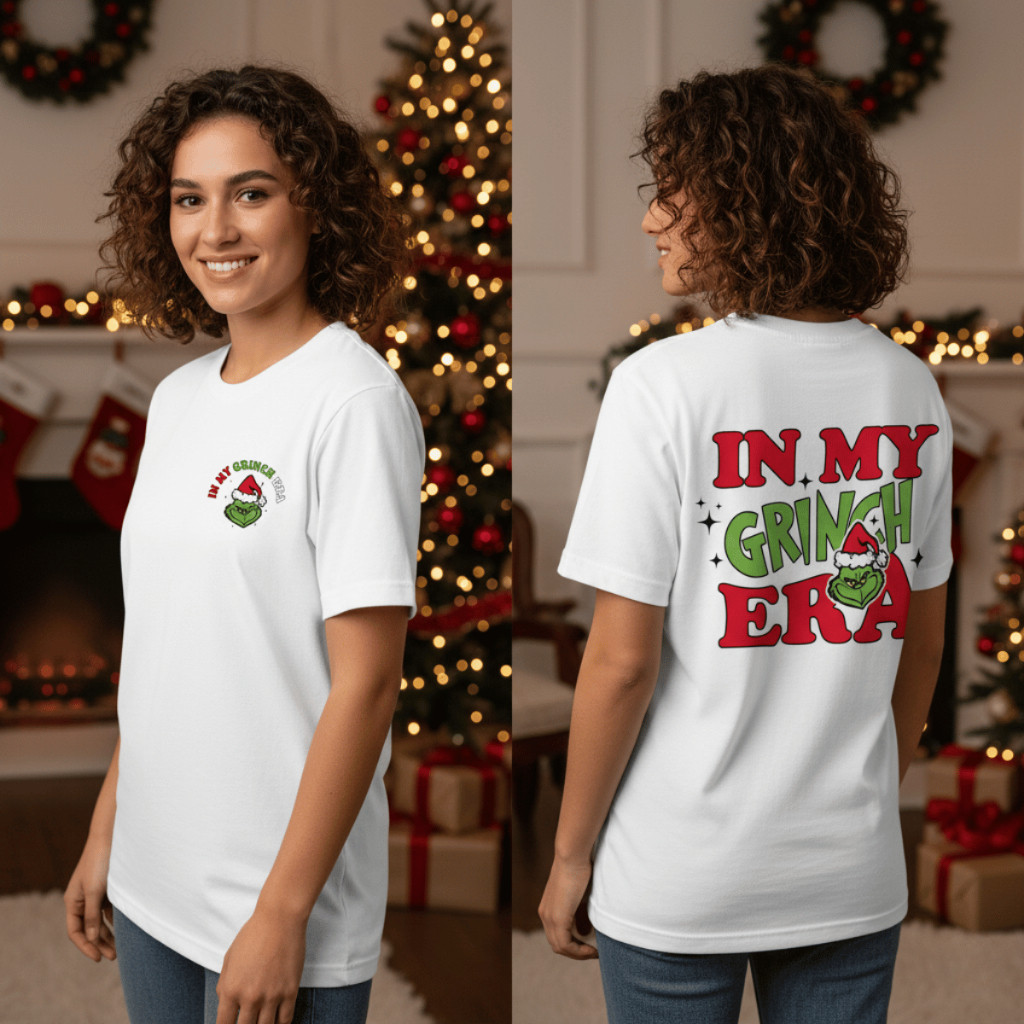 [Camiseta Premium em Algodão Puro]SISI Camiseta Feminina Natalina In My Grinch Era Whoville Cidade Do Natal Camisa