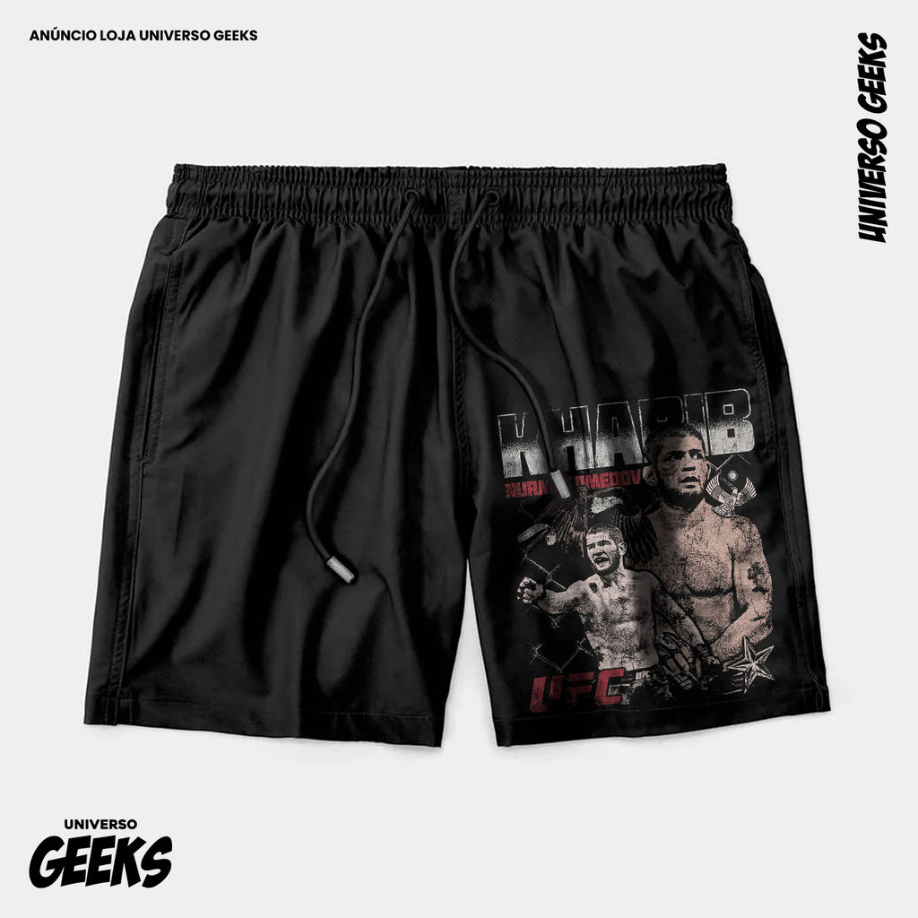 Bermuda Tactel Khabib Nurmagomedov UFC Short Confortável Com Elastano Ideal Lazer Treino Esportes Praia