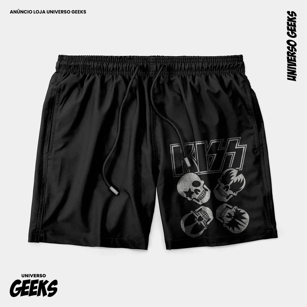 Bermuda Tactel Kiss Banda Rock Short Confortável Com Elastano Ideal Lazer Treino Esportes Praia