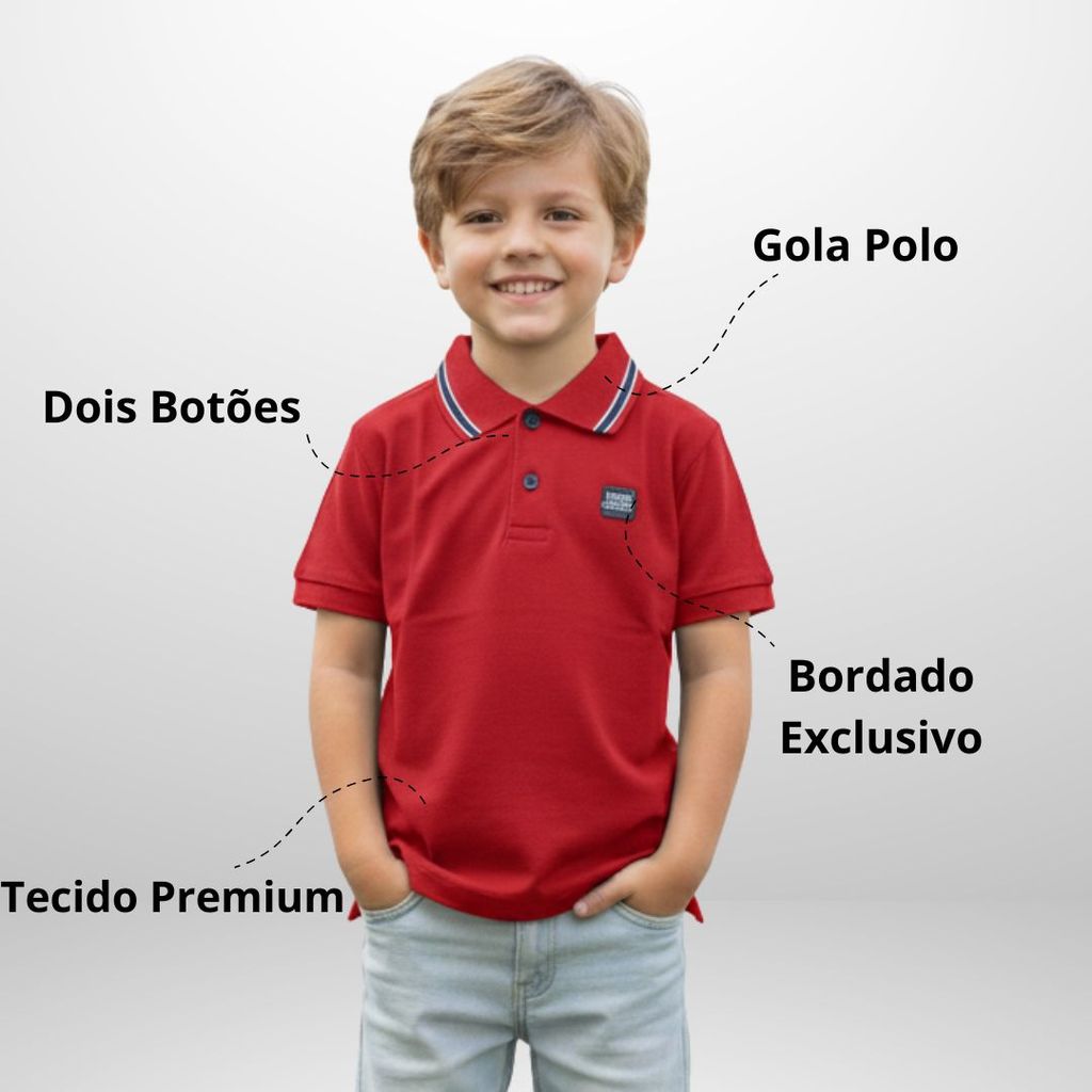 Camisa Básica Masculina Gola Polo Infantil Manga Curta Tecido Premium De Alta Performance 100% Algodão