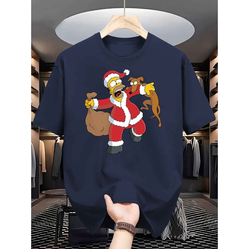 Camiseta Gráfica do Pai Natal Homer dos Simpsons Design Oficial do Pai Natal Homer Simpson, Camiseta com Detalhes