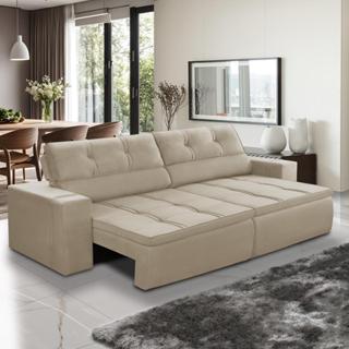 Sofá Retrátil e Reclinável 3 lugares 2,30m com Molas Stella Suede Bege Adonai Estofados em Oferta na Shopee