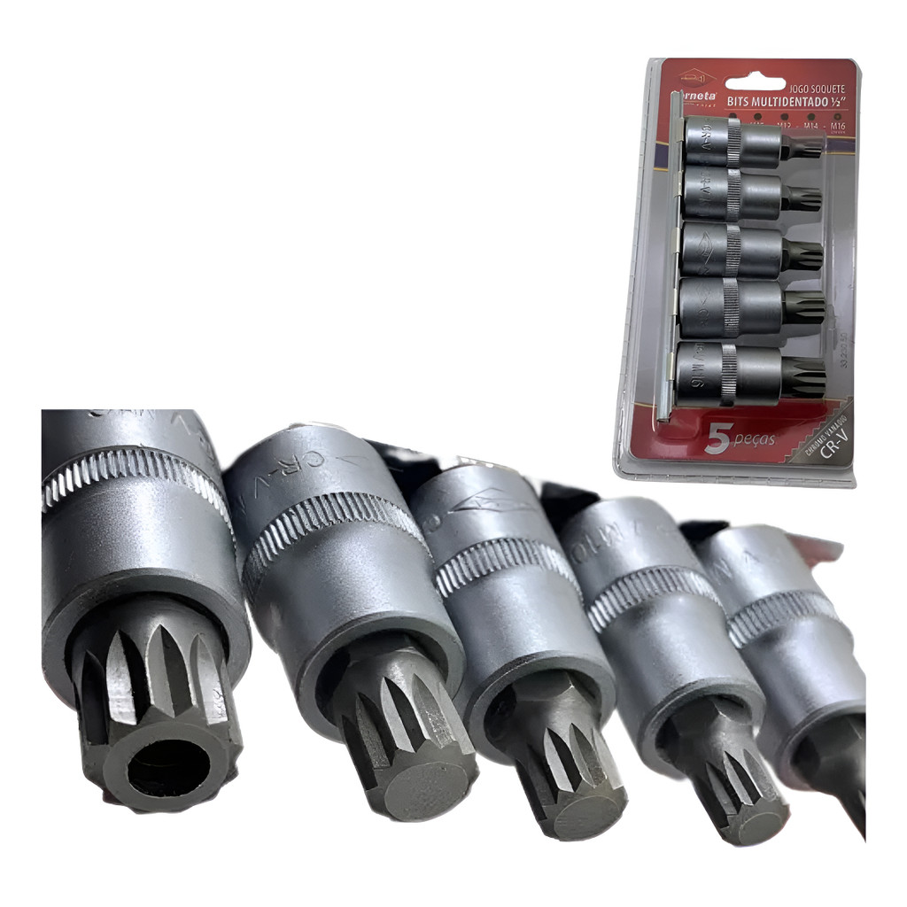 Jogo Soquete Bits Multidentado 1/2pol Com 5 Peças Corneta em Oferta na Shopee