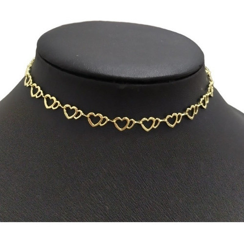 Colar Chocker Coração Folheado A Ouro 18k Semijoia