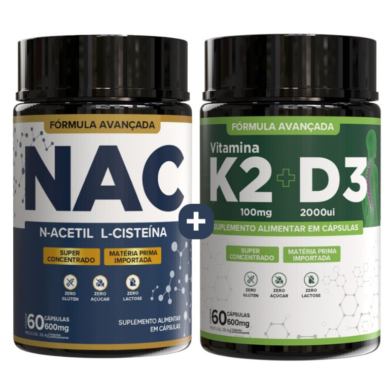 NAC N-Acetil L-Cisteína Com Vitamina D3 + Vitamina K2 - 120 Capsulas em Oferta na Shopee