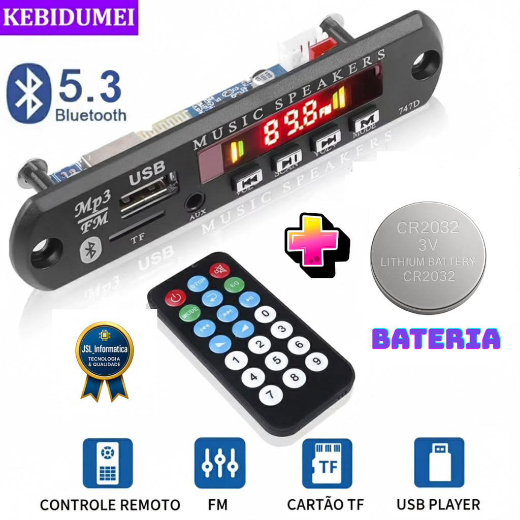 🔊 Placa Decodificadora Bluetooth 5.0 MP3 USB/FM – Para Caixa Ativa 12V + Brinde 🎁