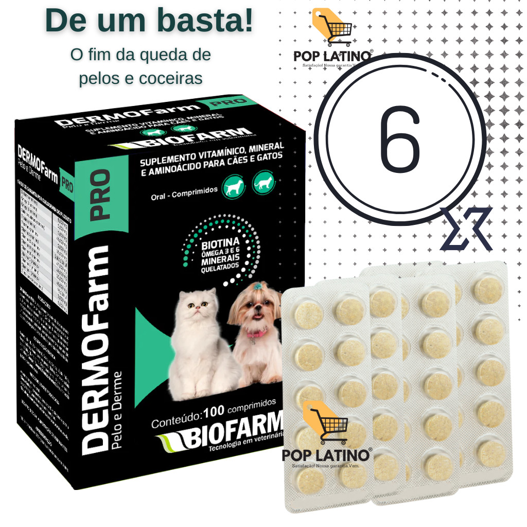 Leve 6 DERMOFarm PRO Para Queda de Pelos e Coceiras - Ômega 3 + Vitaminas em Alta Potência 🛡️ |  Cachorro,Gato,Pet