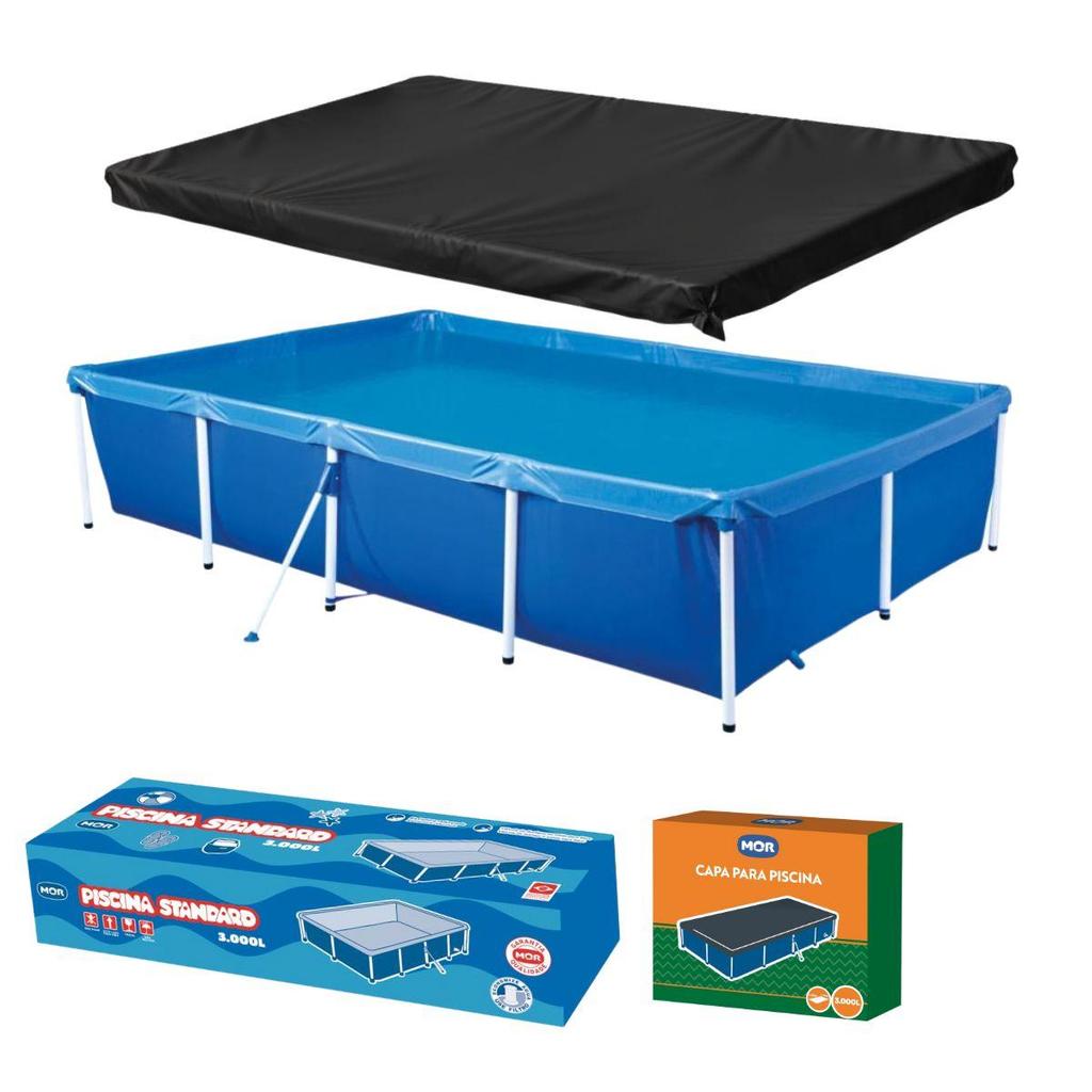 Piscina Retangular 3000 Litros Estruturada com Capa Mor em Oferta na Shopee