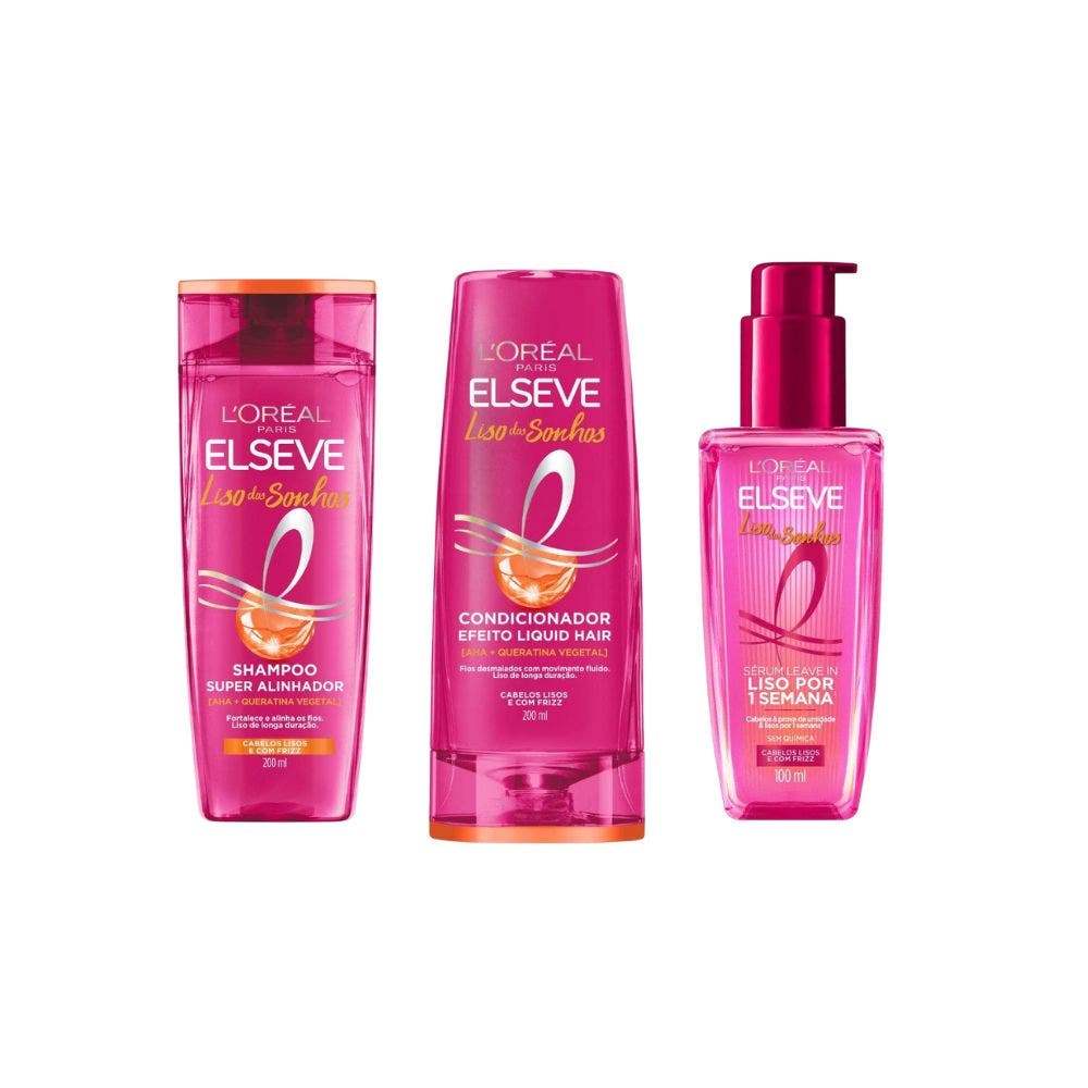 Kit Elseve Liso dos Sonhos AHA - Shampoo + Condicionador + Sérum Leave-In em Oferta na Shopee