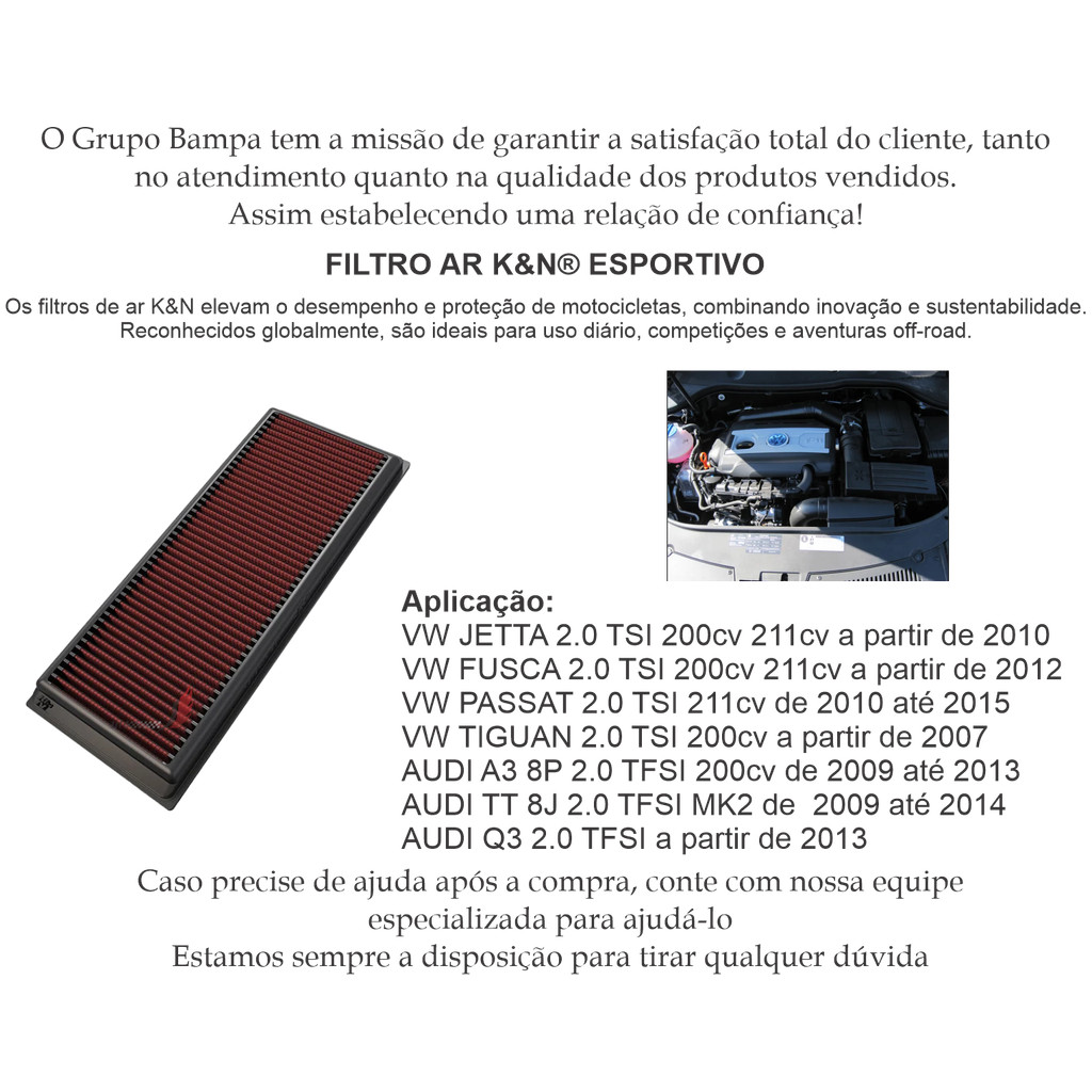 Filtro Ar K&n Kn Esportivo Vw Jetta Fusca Tiguan Audi A3 Q3 2.0 Tsi 33-2865 · foto 2
