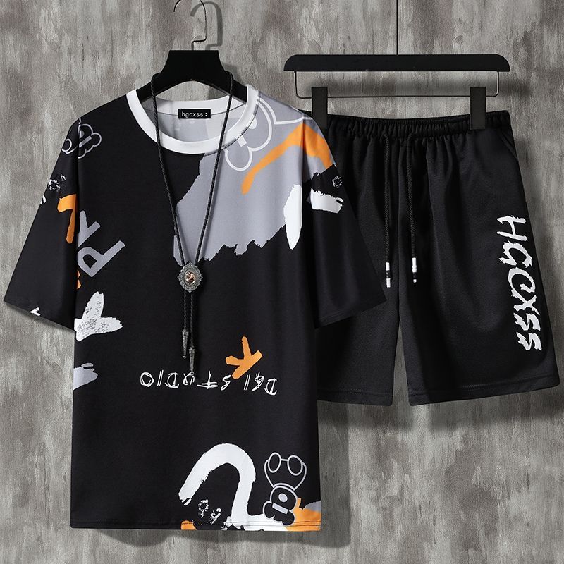 Verão novo estilo de seda gelo camisa de manga curta masculina Shorts estilo fino verão estudante juventude Homewear ter