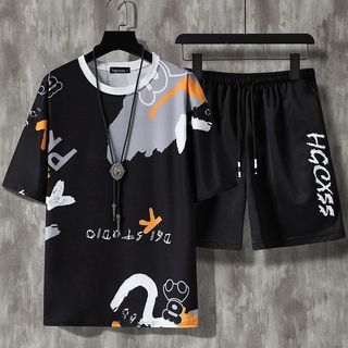 Verão novo estilo de seda gelo camisa de manga curta masculina Shorts estilo fino verão estudante juventude Homewear ter