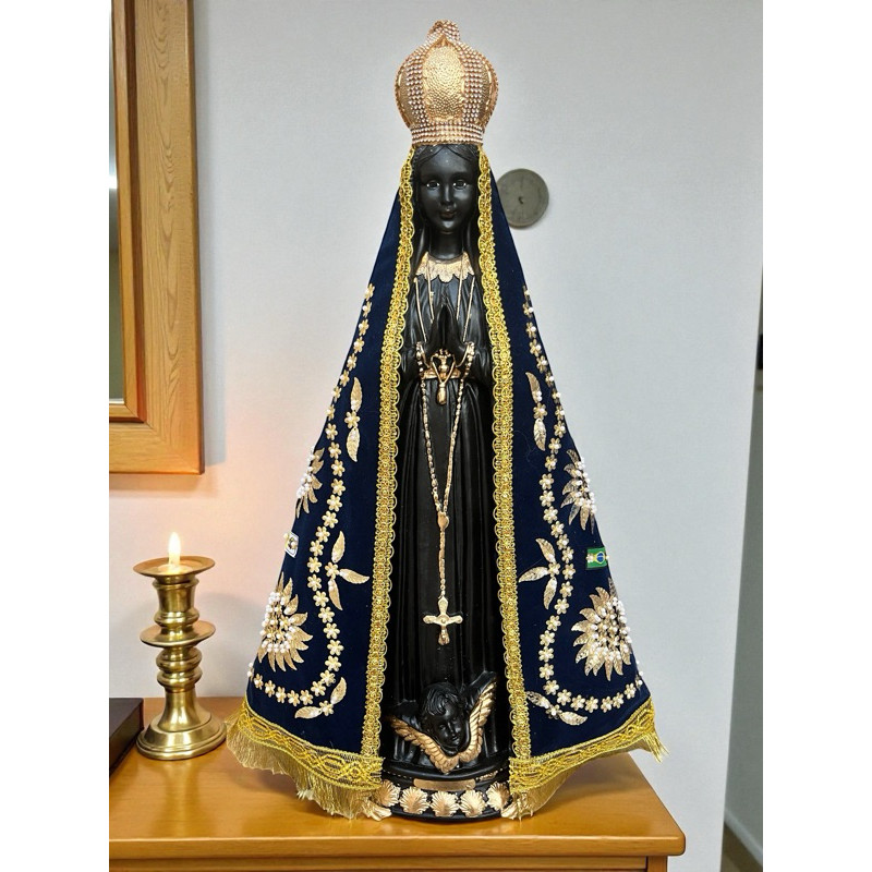 Imagem Nossa Senhora Aparecida Manto Bordado em Gesso 70cm