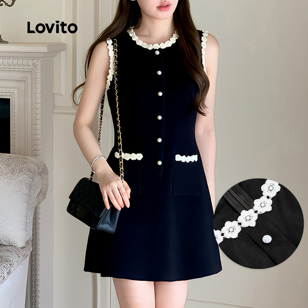 Lovito Vestido de Primavera/verão para Mulheres com Decote com Babado elegante L143ED231 em Oferta na Shopee