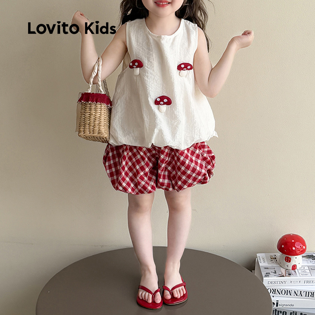 Detalhes do Lovito Conjuntos Shorts Fofos Natal Para Crianças Suave Primavera/verão Conjuntos Shorts Vermelhos Meninas L153LD209