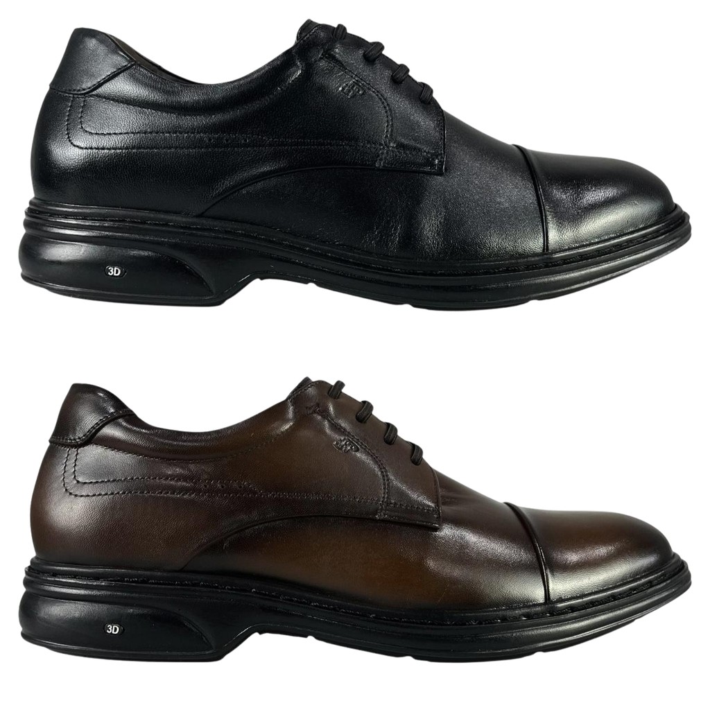 Sapato Social Jota Pe 3D Force Couro Legítimo Conforto Amortecedor Calce Fácil